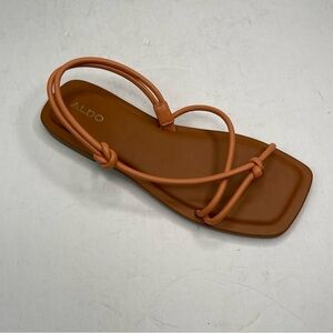 Aldo Square Toe Strappy Orange Leather Flat Flex Slingback Sandals Sz US 7.5